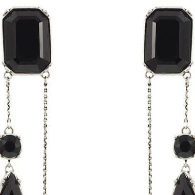 boucles d'oreilles en cristal noir et metal dore