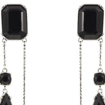 black crystal and gold metal earrings