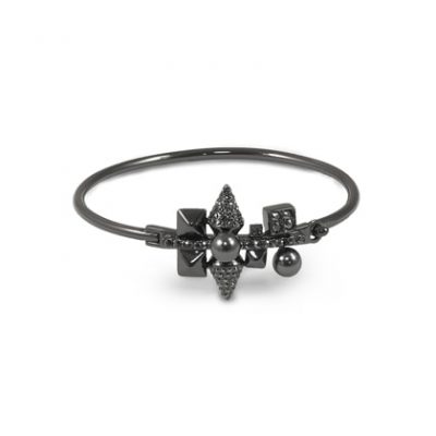 Bracelet jonc perles cristal et piques noires par on aura tout vu