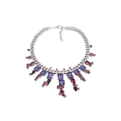 Necklace with multicoloured crystals, with a clasp