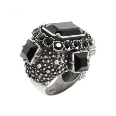 black and silver crystal ring by on aura tout vu