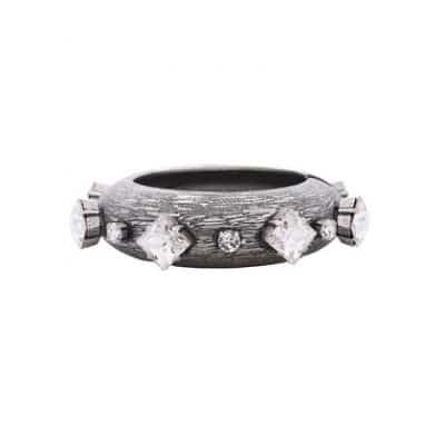 Bracelet jonc ASHIL en métal argenté vieilli et cristaux