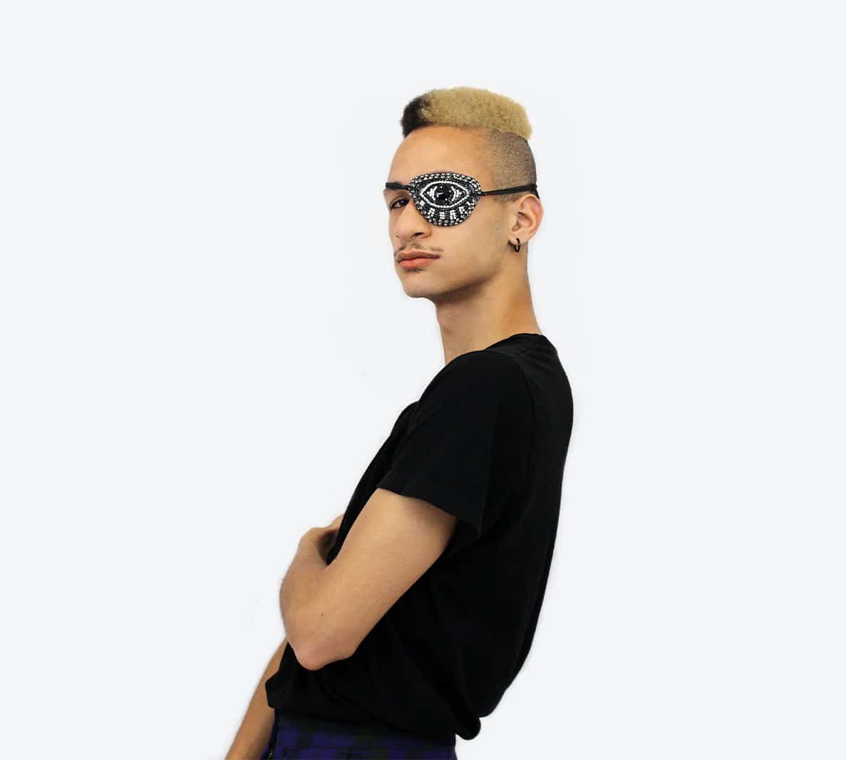 Cache œil ALFA orné de cristaux noirs, gris et argentés – Image 6