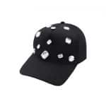 Black handmade cap with white crystals