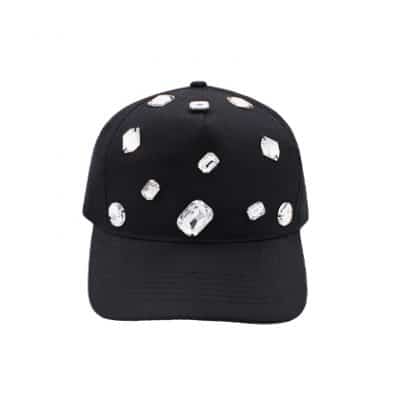 Black handmade cap with white crystals