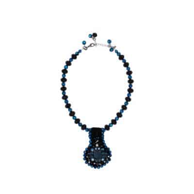 necklace mini blue bib with crystals and clasp