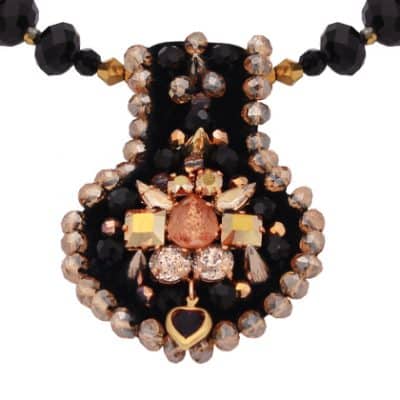 necklace mini breastplate pink gold handmade with crystals