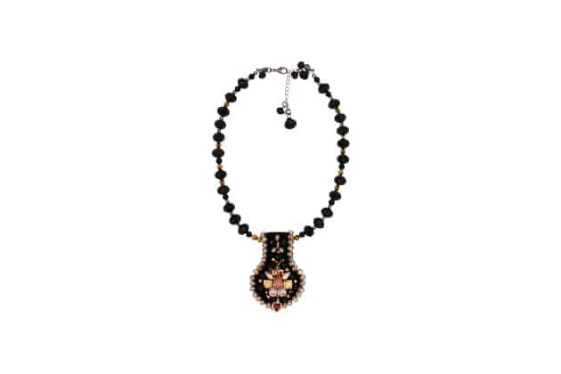 necklace mini breastplate pink gold handmade with crystals