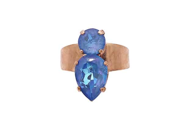 Bague BAKTA ornée de cristaux bleu Méditerranée