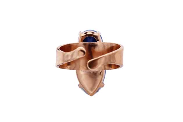 bague bleu enstrass et metal golde rose par on aura tout vu