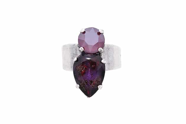 Bague cristaux violet en metal argent vieilli par on aura tout vu