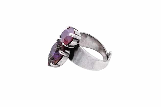 Bague cristaux violet en metal argent vieilli par on aura tout vu