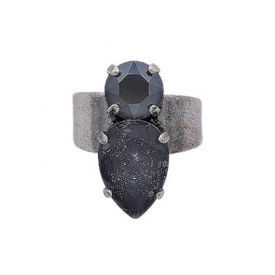 bague cristaux gris et metal argent par on aura tout vu