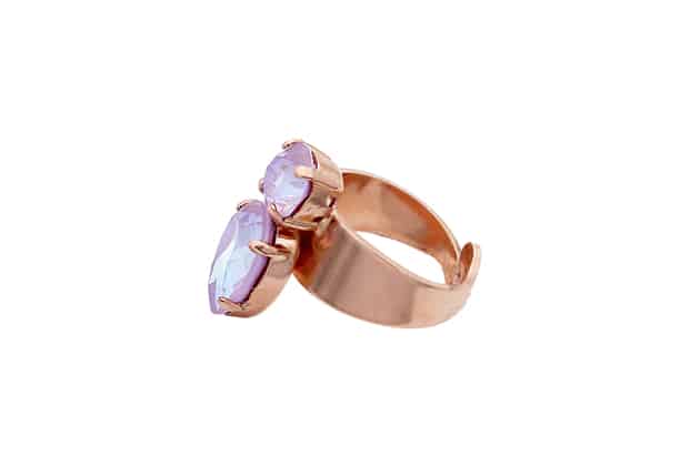 bague parme en cristaux et metal rose gold par on aura tout vu