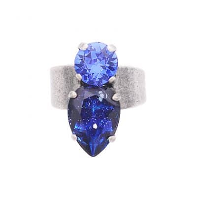 bague en cristaux bleu nuit et metal argent par on aura tout vu