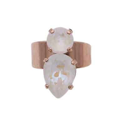 bague en cristaux opale blanc irisé metal rose gold par on aura tout vu