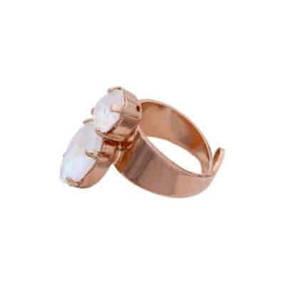 bague en cristaux opale blanc irisé metal rose gold par on aura tout vu