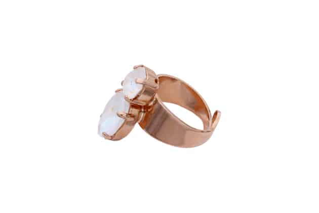 bague en cristaux opale blanc irisé metal rose gold par on aura tout vu