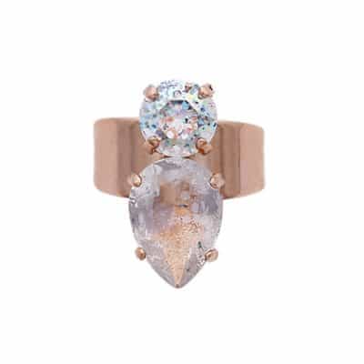 bague strass blanc pailletes et patina metal rose gold par on aura tout vu