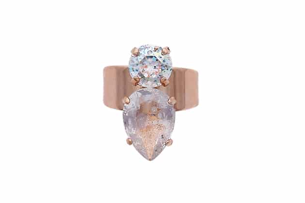 white rhinestone and patina metal ring by on aura tout vu
