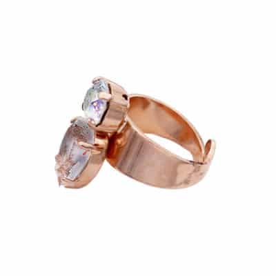 bague strass blanc pailletes et patina metal rose gold par on aura tout vu