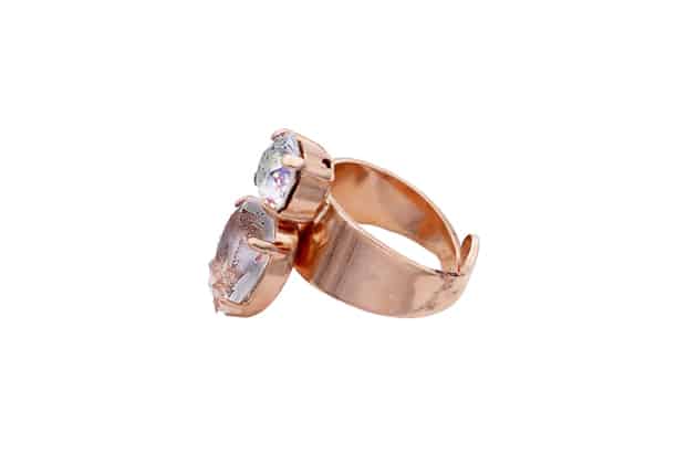 bague strass blanc pailletes et patina metal rose gold par on aura tout vu