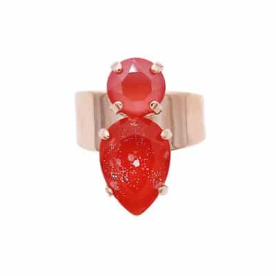 red crystal and pink metal gold ring by on aura tout vu