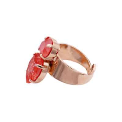 red crystal and pink metal gold ring by on aura tout vu