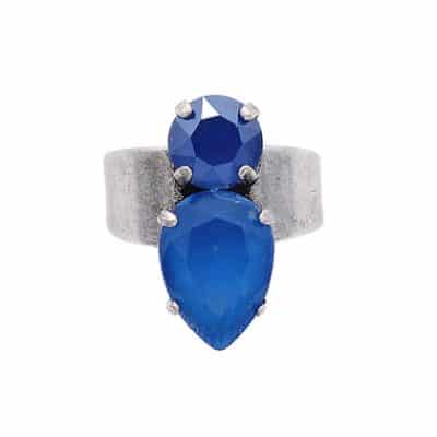 Mykonos blue crystal and silver metal ring by on aura tout vu