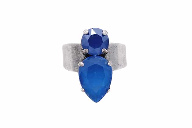 bague en cristaux bleu de Mykonos et metal argent par on aura tout vu
