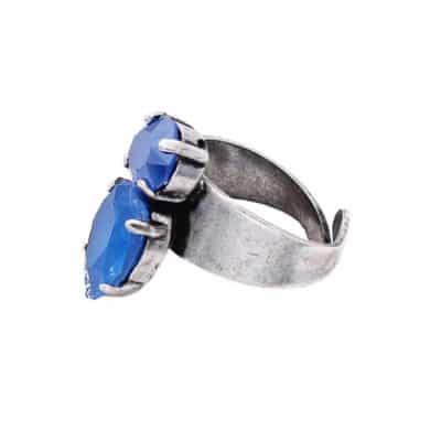 Mykonos blue crystal and silver metal ring by on aura tout vu