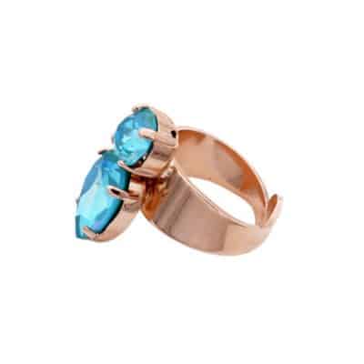 bague bleu en strass et metal rose gold par on aura tout vu