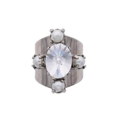 crystal and pearl cross ring by on aura tout vu