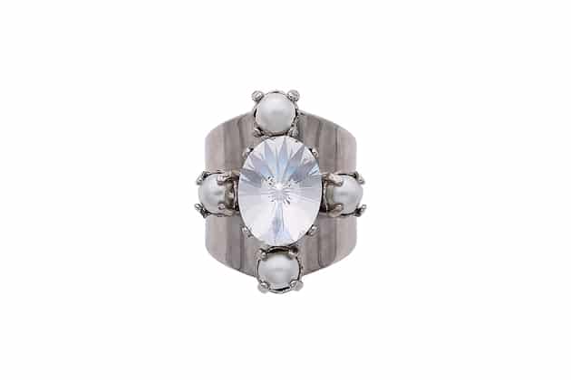 crystal and pearl cross ring by on aura tout vu