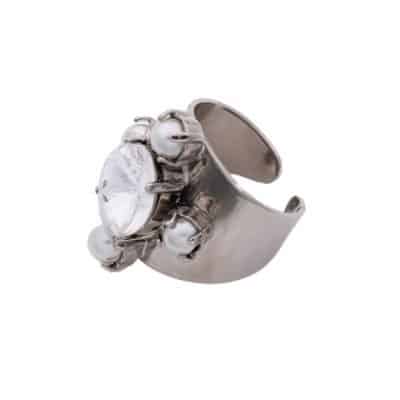 crystal and pearl cross ring by on aura tout vu