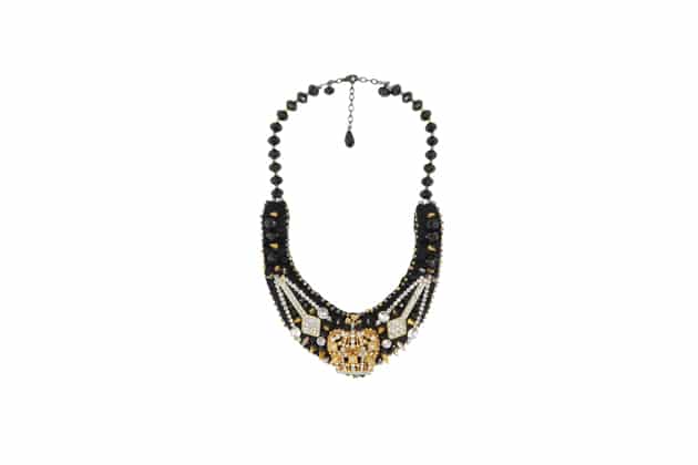 Gold CASEY crown breastplate embroidered with black pearls and rhinestones by on aura tout vu