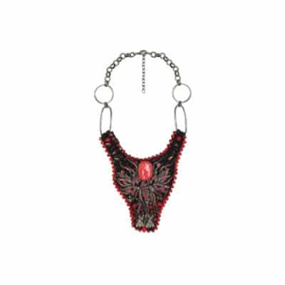 red and black bib with red rhinestone beads embroidery by on aura tout vu