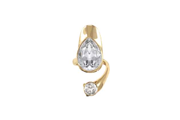MORTICIA nail ring in gold-plated metal with white crystals