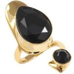 Bague ongle MORTICIA en métal doré orné de cristaux noirs – Image 2