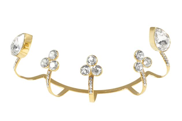 Bague cinq doigts MEDUSA en métal doré orné de cristaux blancs – Image 3