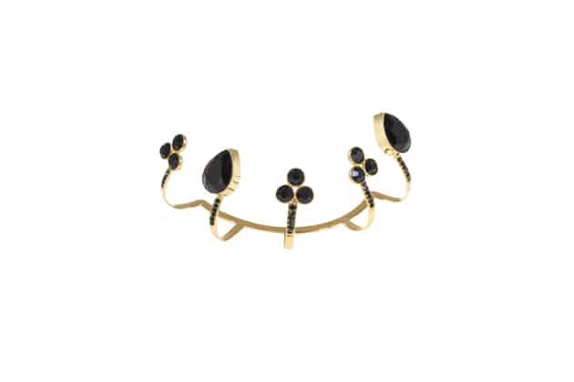 Ring with scintillating gold and black crystals