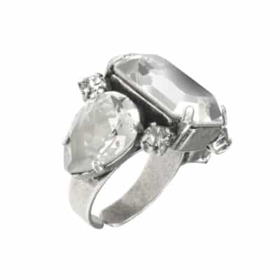 silver ring with octagonal crystals and white pear on aura tout vu