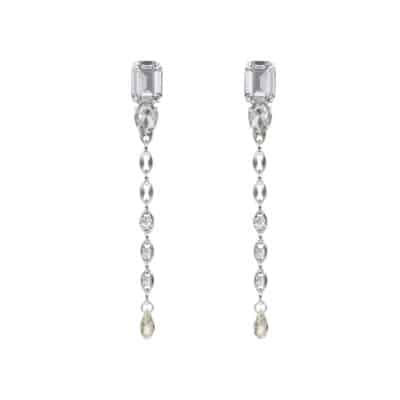 boucles doreilles cristaux blanc chaines maille grain de cafe