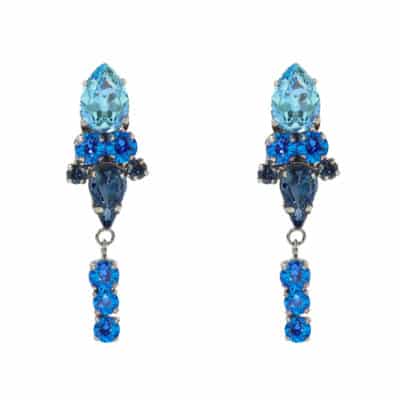 Boucles d'oreilles cristaux bleu pires et broloque metal noir on aura toutvu