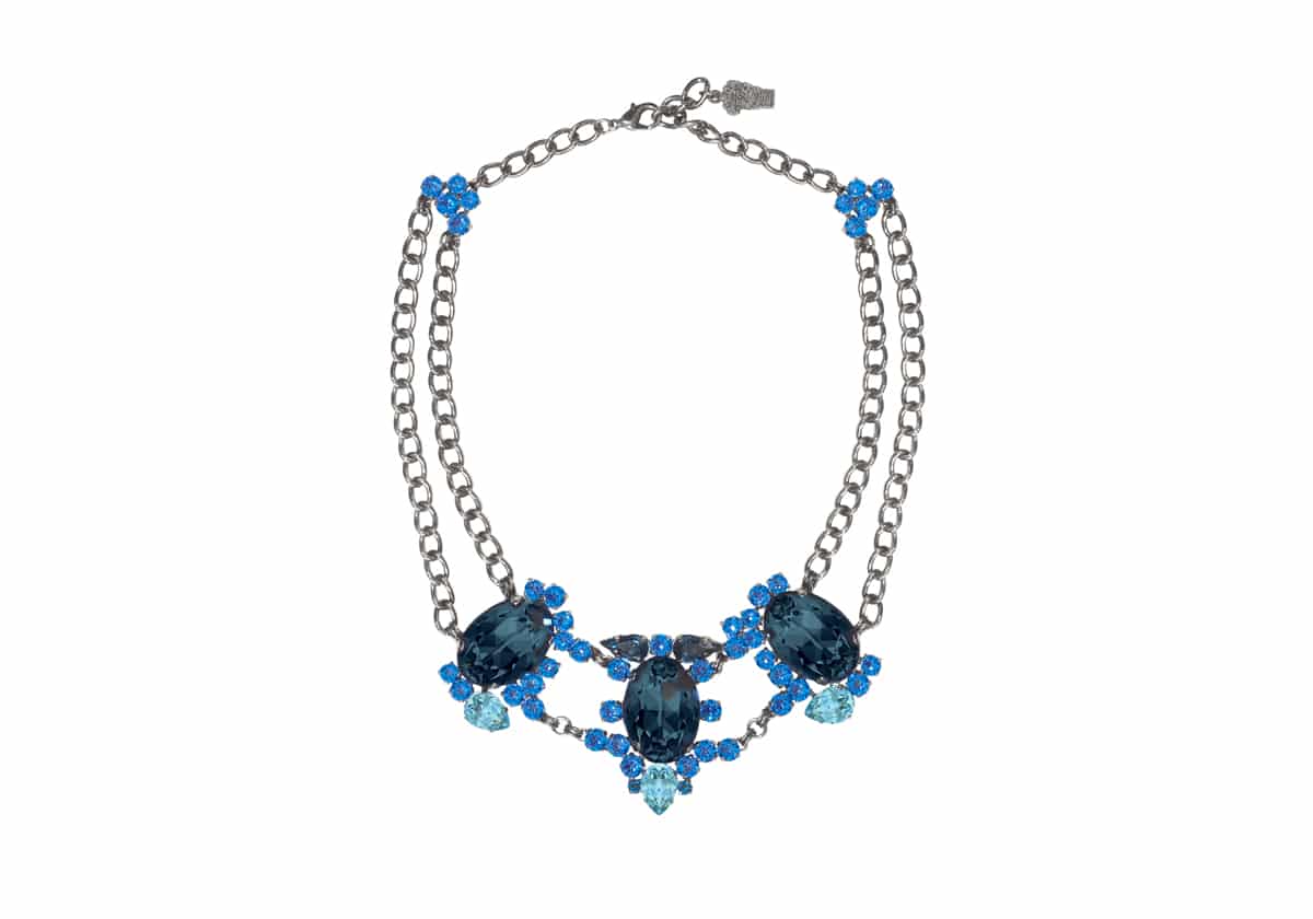 collier cristaux bleu et chaines maille ovales