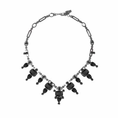 Collier cristaux noir et chaines maille ovales