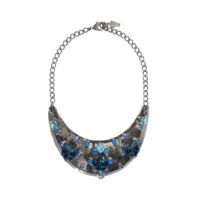 black metal blue crystal breastplate necklace