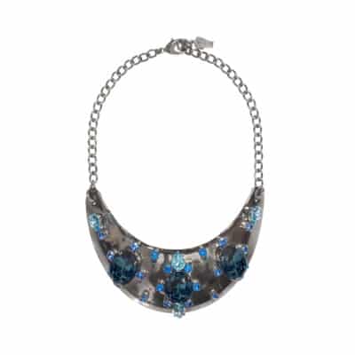 collier plastron cristaux bleu metal noir