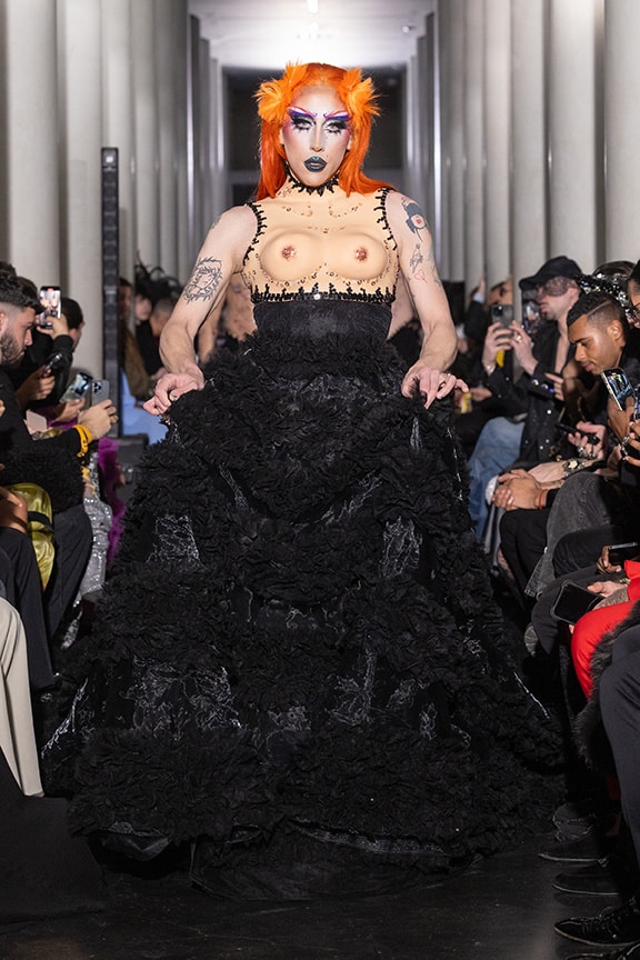black dress by on aura tout vu couture 2024 illusions collection haute couture fashion week paris