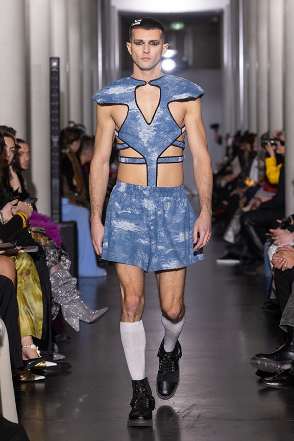 harnais and short denim by on aura tout vu couture 2024 illusions collection haute couture fashion week paris